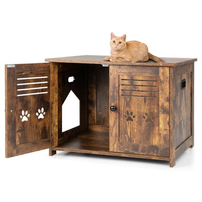 PAWROOM - Cat house cat toilet with double slatted doors cat cabinet 70 x 52 x 51 cm brown