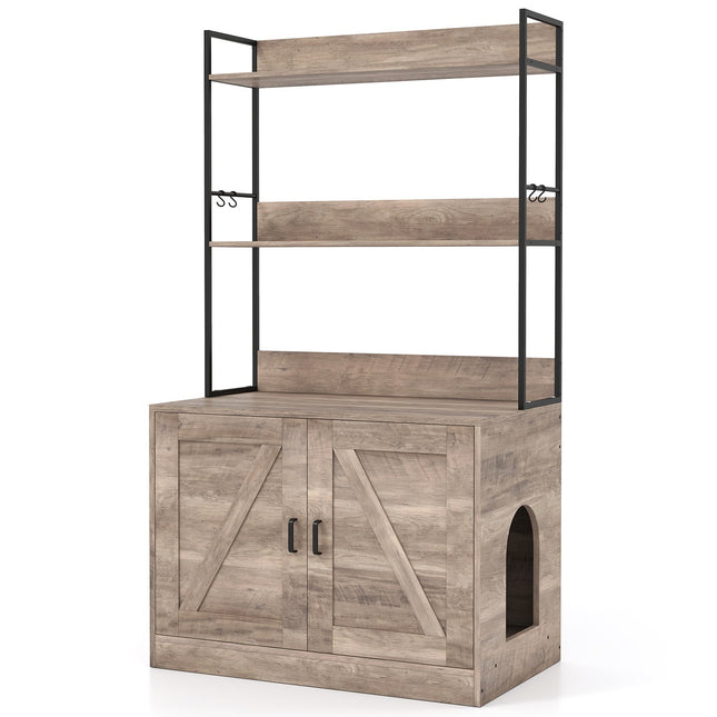 PAWROOM - Cat Litter Cabinet with Bookshelf, Gray, Multi-Functional