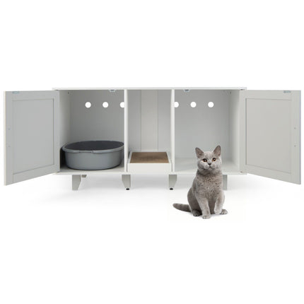 PAWROOM - Katteskab til kattetoilet med 2 låger & kradsebræt & indgang 120 x 52 x 65 cm lysegrå