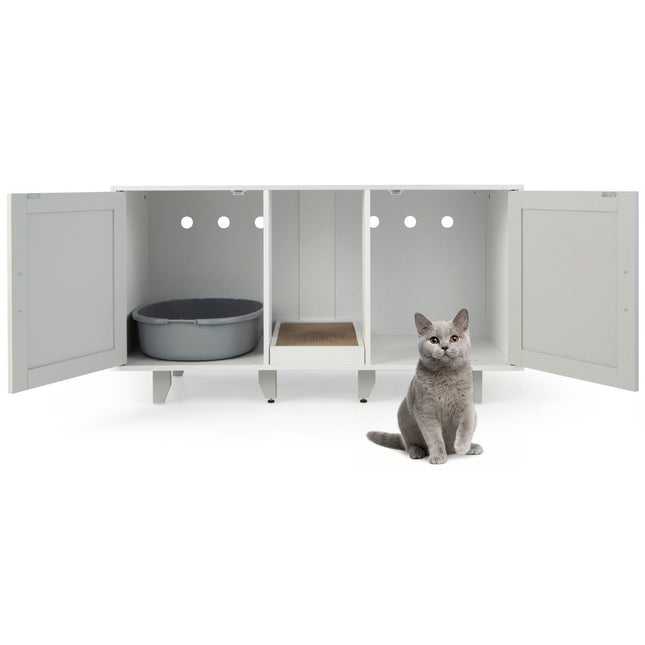 PAWROOM - Katteskab til kattetoilet med 2 låger & kradsebræt & indgang 120 x 52 x 65 cm lysegrå