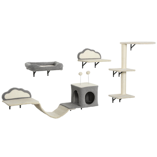 PAWROOM - Vægmonteret kradsetræsæt, sisal, 4 dele, beige