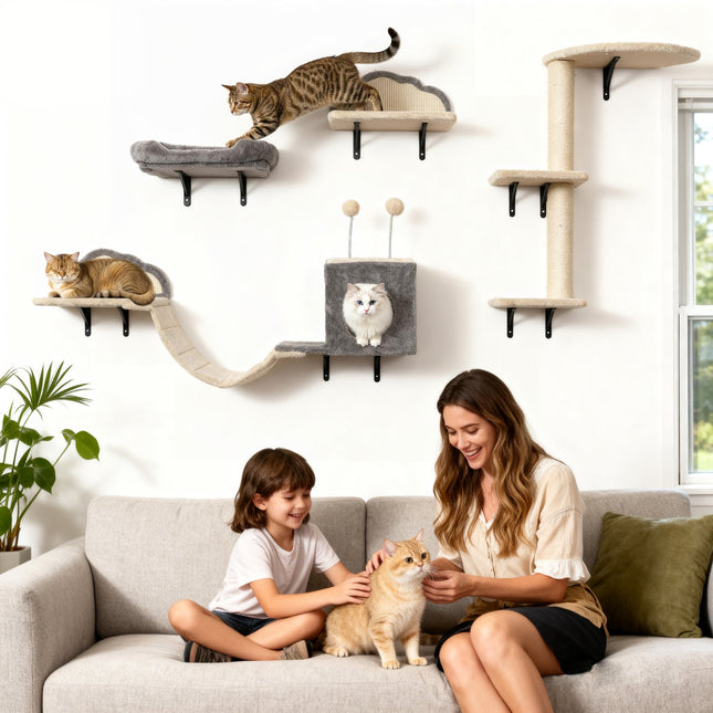 PAWROOM - Vægmonteret kradsetræsæt, sisal, 4 dele, beige
