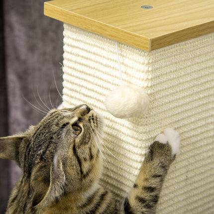 PAWROOM - Cat Scratching Post 80cm - Sisal Rope, Play Ball, Oak/Cream