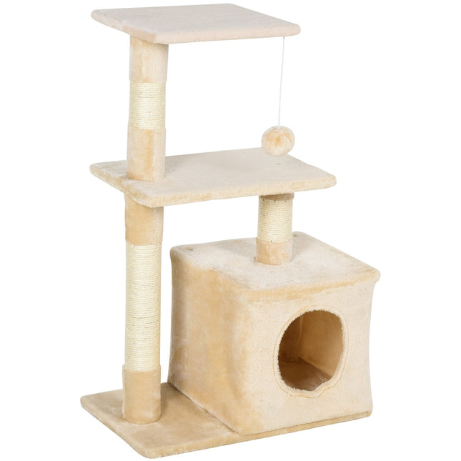 PAWROOM - Kradsestolpe Med Sisal, Blød Plys, Kradsebræt, Stabil, E1 Klasse Spånplade, 50X30X80Cm