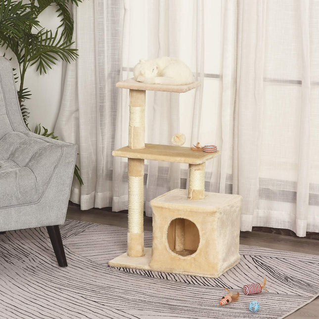 PAWROOM - Kradsestolpe Med Sisal, Blød Plys, Kradsebræt, Stabil, E1 Klasse Spånplade, 50X30X80Cm