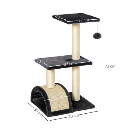 PAWROOM - Kradsestolpe Med Skrabebræt, Mørkegrå, E1 Mdf Sisal Plys, 40X35X72Cm