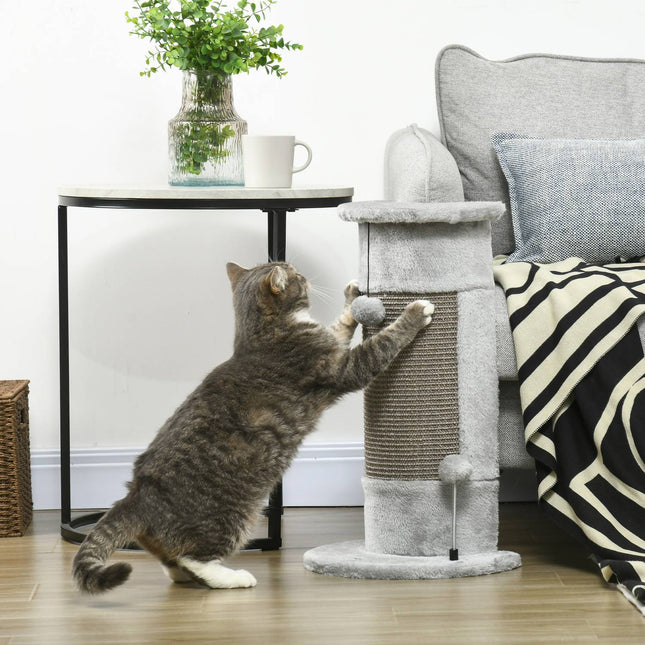 PAWROOM - Hjørnekradsestolpe, 58 Cm Sisal Kradsestolpe, Kradsestolpe Til Katte, Lille Kradsestolpe Til Katte Med Kradsebold, Indendørs Kattemøbler, Grå