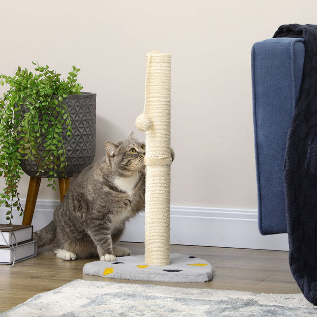 PAWROOM - Kradsestolpe 62Cm Jute Kradsestolpe Med Kradsebold, I Lys Grå + Beige, Ideel Til Indendørs Brug, Til Katte