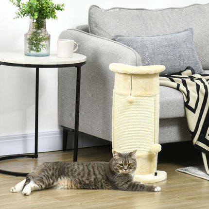 PAWROOM - Hjørne Kradsestolpe 58 Cm Kradsestolpe Til Katte Med Kradsebold, Lavet Af Sisal, Cremehvid