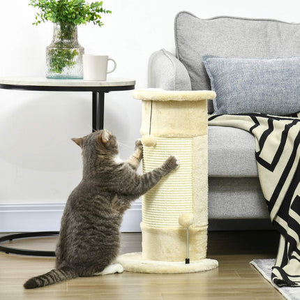PAWROOM - Hjørne Kradsestolpe 58 Cm Kradsestolpe Til Katte Med Kradsebold, Lavet Af Sisal, Cremehvid