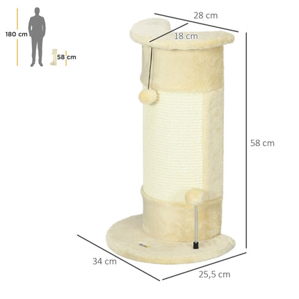 PAWROOM - Hjørne Kradsestolpe 58 Cm Kradsestolpe Til Katte Med Kradsebold, Lavet Af Sisal, Cremehvid