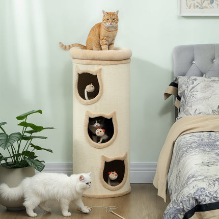 PAWROOM - Cat Tower with Washable Bed, 96 cm, 3 Hideouts, Grey