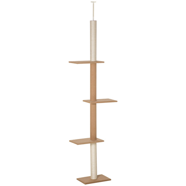PAWROOM - Højdejusterbar Kradsestolpe Klatretræ Til Katte, Legetræ, Kaki, 43X27X228-260Cm