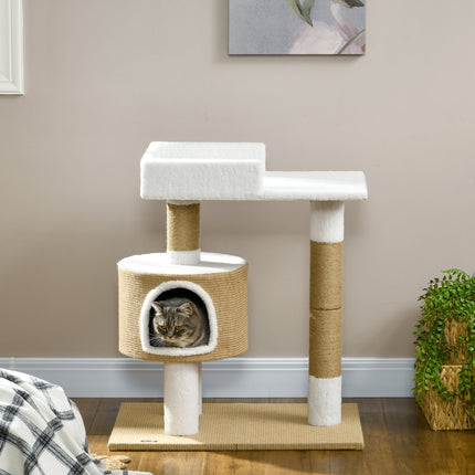 PAWROOM - Cat tree scratching post, 79 cm with cave and bed, jute