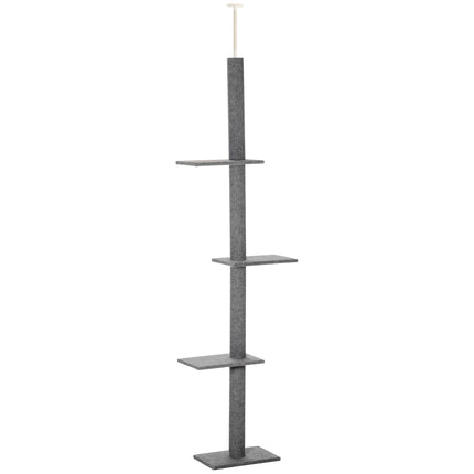 PAWROOM - Højdejusterbar Kradsestolpe Klatretræ Til Katte, Legetræ, Grå, 43X27X228-260Cm