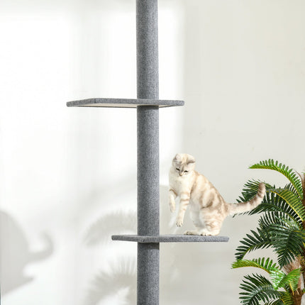 PAWROOM - Højdejusterbar Kradsestolpe Klatretræ Til Katte, Legetræ, Grå, 43X27X228-260Cm
