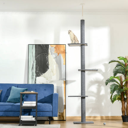 PAWROOM - Højdejusterbar Kradsestolpe Klatretræ Til Katte, Legetræ, Grå, 43X27X228-260Cm