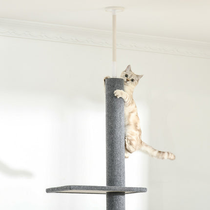 PAWROOM - Højdejusterbar Kradsestolpe Klatretræ Til Katte, Legetræ, Grå, 43X27X228-260Cm