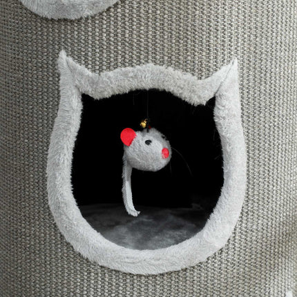 PAWROOM - Cat Tower with Washable Bed, 96 cm, 3 Hideouts, Grey