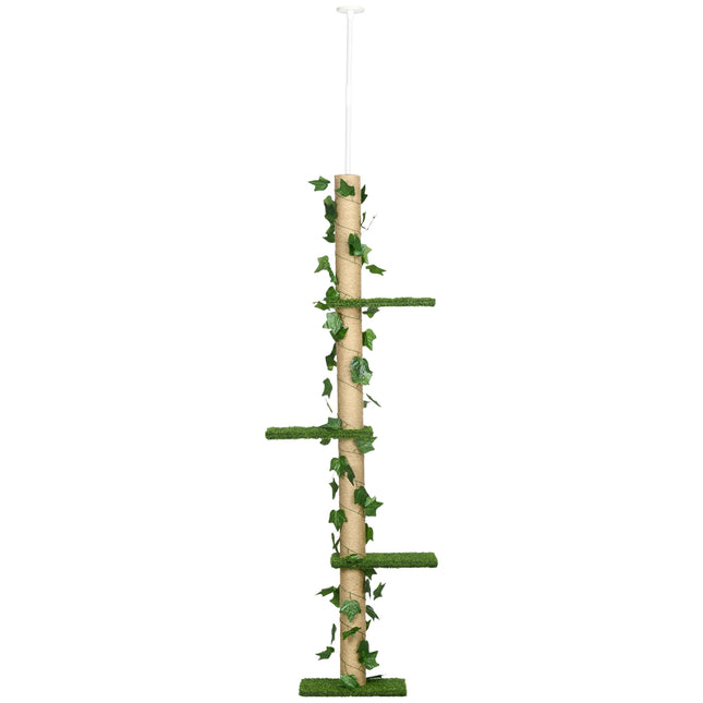 PAWROOM - Kradsestolpe loft højt 202-242 cm, højdejusterbart Klatretræ med spidsbeskyttelse, legetræ af jute i grøn og gul