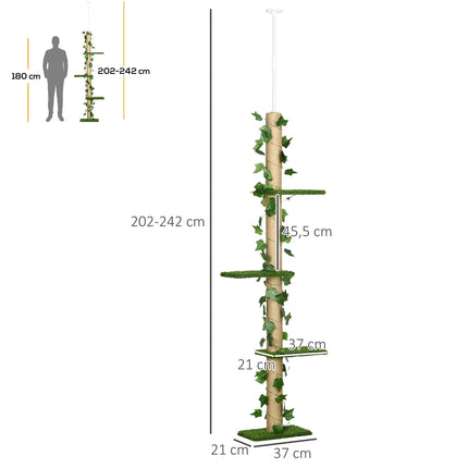 PAWROOM - Adjustable jute cat tree, ceiling height 202-242 cm, green/yellow
