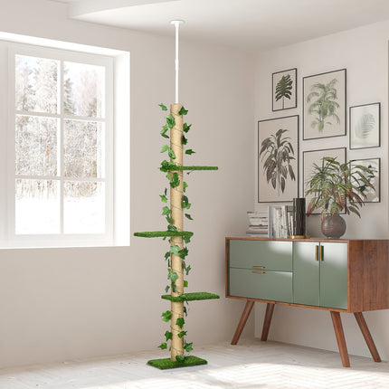 PAWROOM - Adjustable jute cat tree, ceiling height 202-242 cm, green/yellow