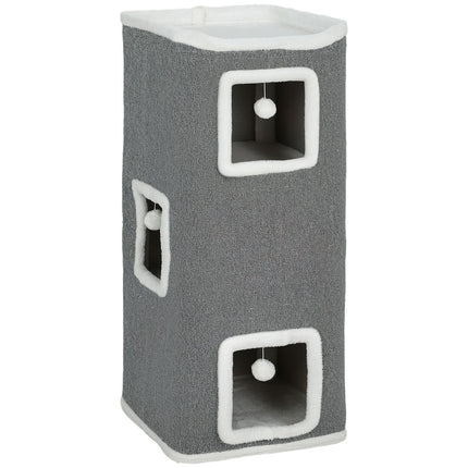 PAWROOM - Cat Tower with 3 Caves, Gray, Chipboard, Play Balls