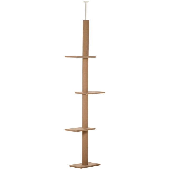 PAWROOM - Højdejusterbar Kradsestolpe Klatretræ Til Katte, Legetræ, Lysebrun, 43X27X228-260Cm