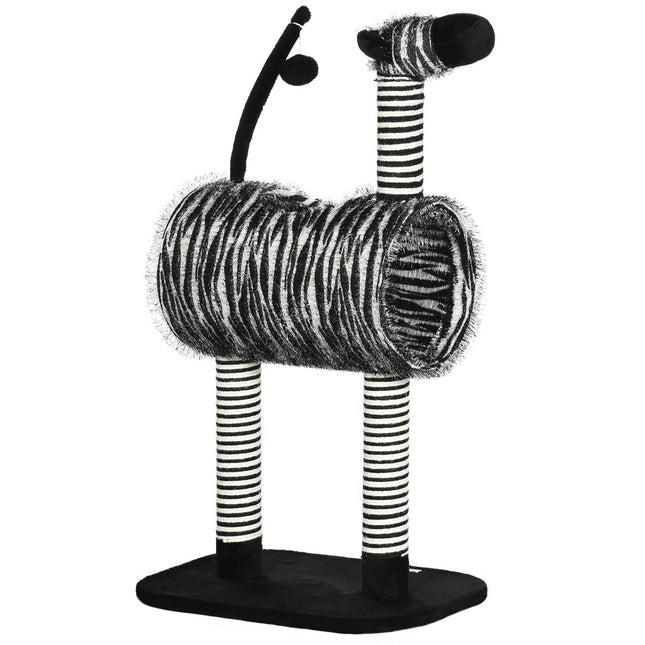 PAWROOM - Kradsestolpe Kat Træ Zebra Design Klatretunnel Jute Stolpe Sort + Hvid 93Cm