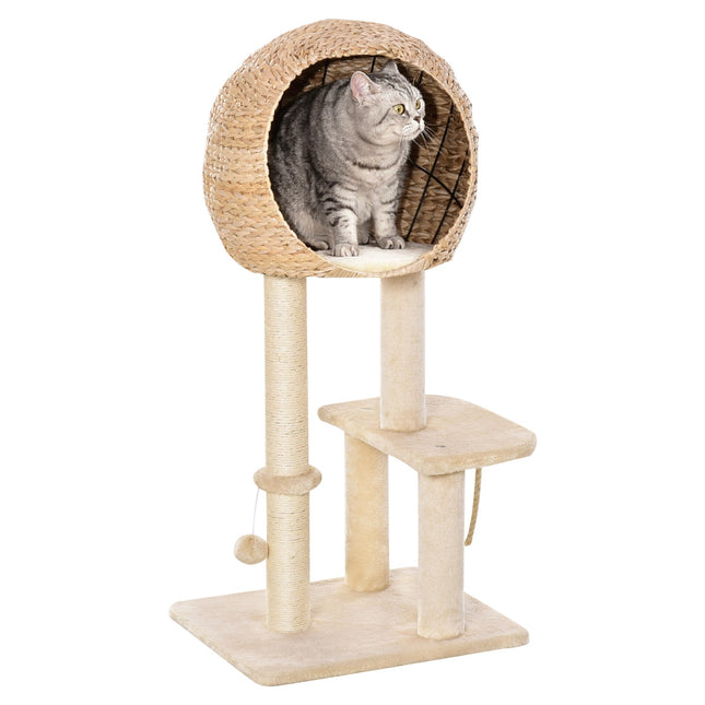 PAWROOM - Cat Tree Kradsestolpe Killingemøbler Med Cat Cave Ball Legetøj Sisal Blød Plys Beige Højde 100 Cm