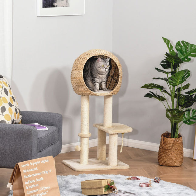 PAWROOM - Cat Tree Kradsestolpe Killingemøbler Med Cat Cave Ball Legetøj Sisal Blød Plys Beige Højde 100 Cm