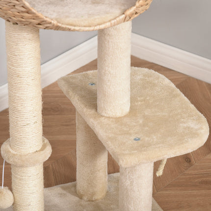 PAWROOM - Cat tree with scratching post and cave, beige, 100 cm high