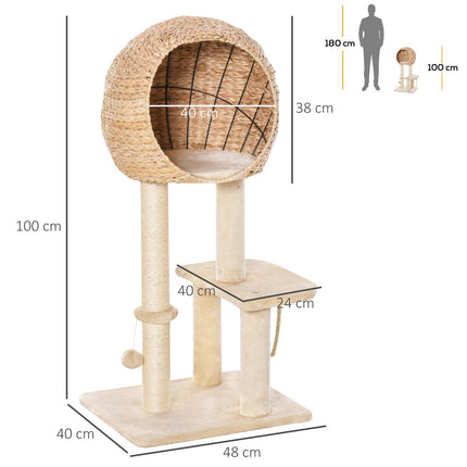 PAWROOM - Cat tree with scratching post and cave, beige, 100 cm high