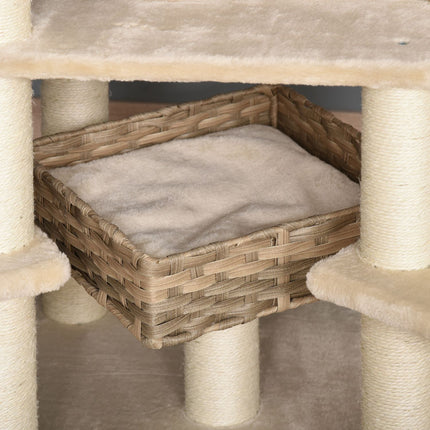 PAWROOM - Multi-layered root-knot climbing tree with cave, beige/brown