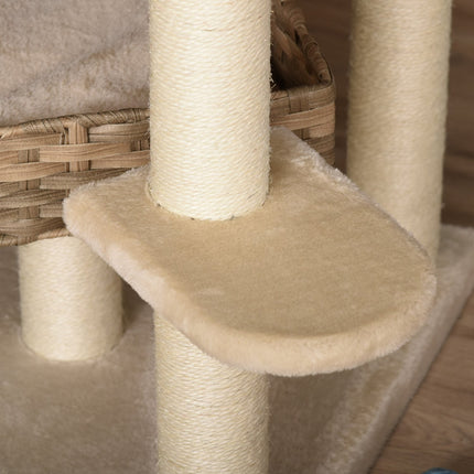 PAWROOM - Multi-layered root-knot climbing tree with cave, beige/brown