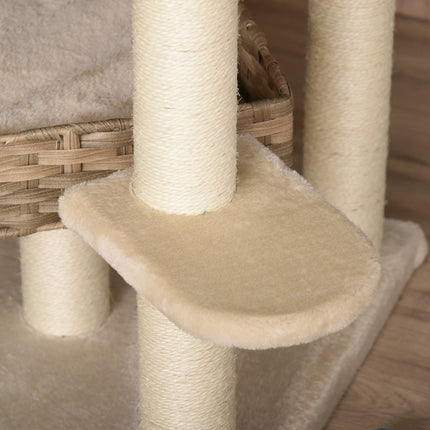 PAWROOM - Multi-layered root-knot climbing tree with cave, beige/brown