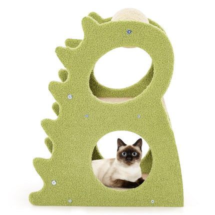 PAWROOM - Cat Tree with 2 Levels, Dinosaur Shape, Green, 48x37x58 cm