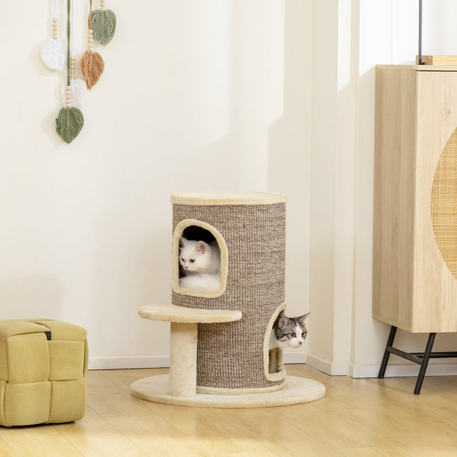 PAWROOM - Kradsetræ med 2 niveauer, hoppeplatform, beige
