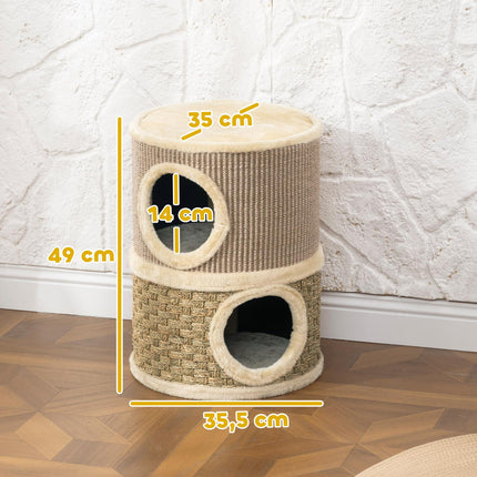 PAWROOM - Kradsetårn til katte, 49 cm, 2 niveauer, plyskant, khaki