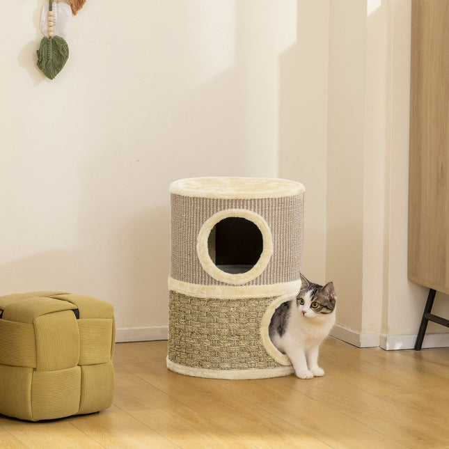 PAWROOM - Kradsetårn til katte, 49 cm, 2 niveauer, plyskant, khaki