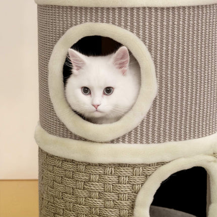 PAWROOM - Kradsetårn til katte, 49 cm, 2 niveauer, plyskant, khaki