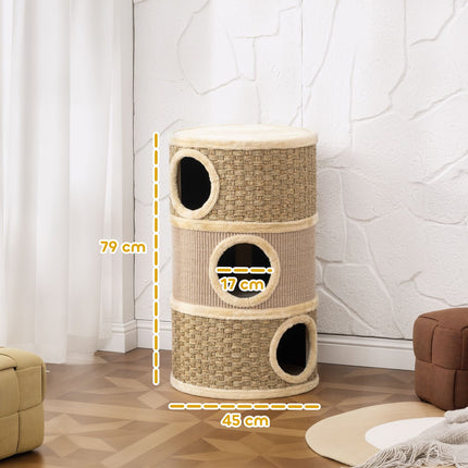 PAWROOM - Kattetårn, 79 cm, 3-etagers sisal kradsetræ