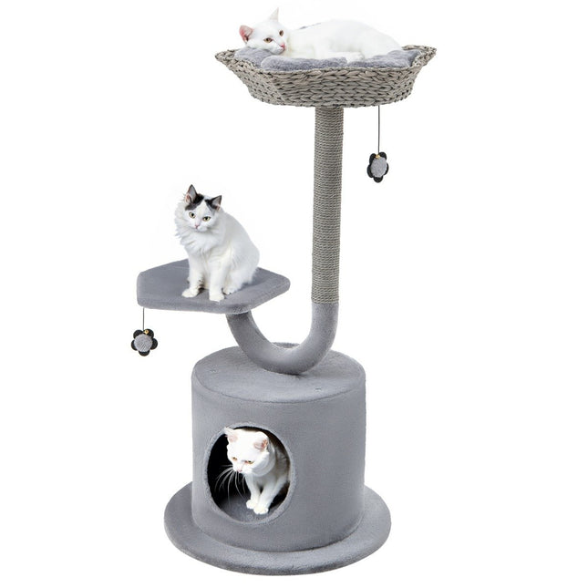 PAWROOM - Indendørs kradsestolpe med buet metalramme 3-trins Cat Activity Center Grå