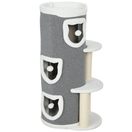 PAWROOM - Cat Tower with 3 Levels, Sisal Posts, Gray, 101 cm