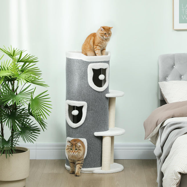 PAWROOM - Kattetårn med 3 niveauer, sisalstolper, grå, 101 cm