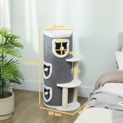 PAWROOM - Cat Tower with 3 Levels, Sisal Posts, Gray, 101 cm