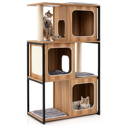 PAWROOM - 2 i 1 kradsestolpe kattehus 3 etagers kattetræ med aftagelige puder og kattehule
