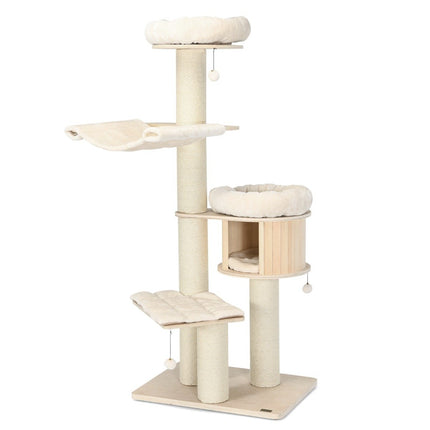 PAWROOM - 174 cm kattetræ lavet af massivt træ 4-lags kattetårn natur