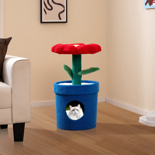PAWROOM - Kradsetræ til indekatte, Flower Condo, polstret siddepind, rød