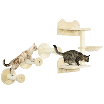 PAWROOM - Dykkertårn & 3 Kradsestolper, Klatrevæg Med Hængekøje, Beige + Cremehvid